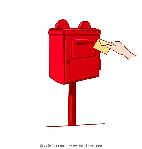 卡通手绘寄件邮件红色邮箱邮筒原创插画素材邮政日元素
